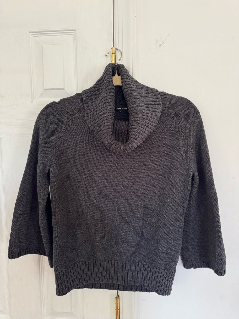 JEANNE PIERRE Cow Neck Chunky Sweater Womens Gray 100% Cotton Bell Sleeve Top